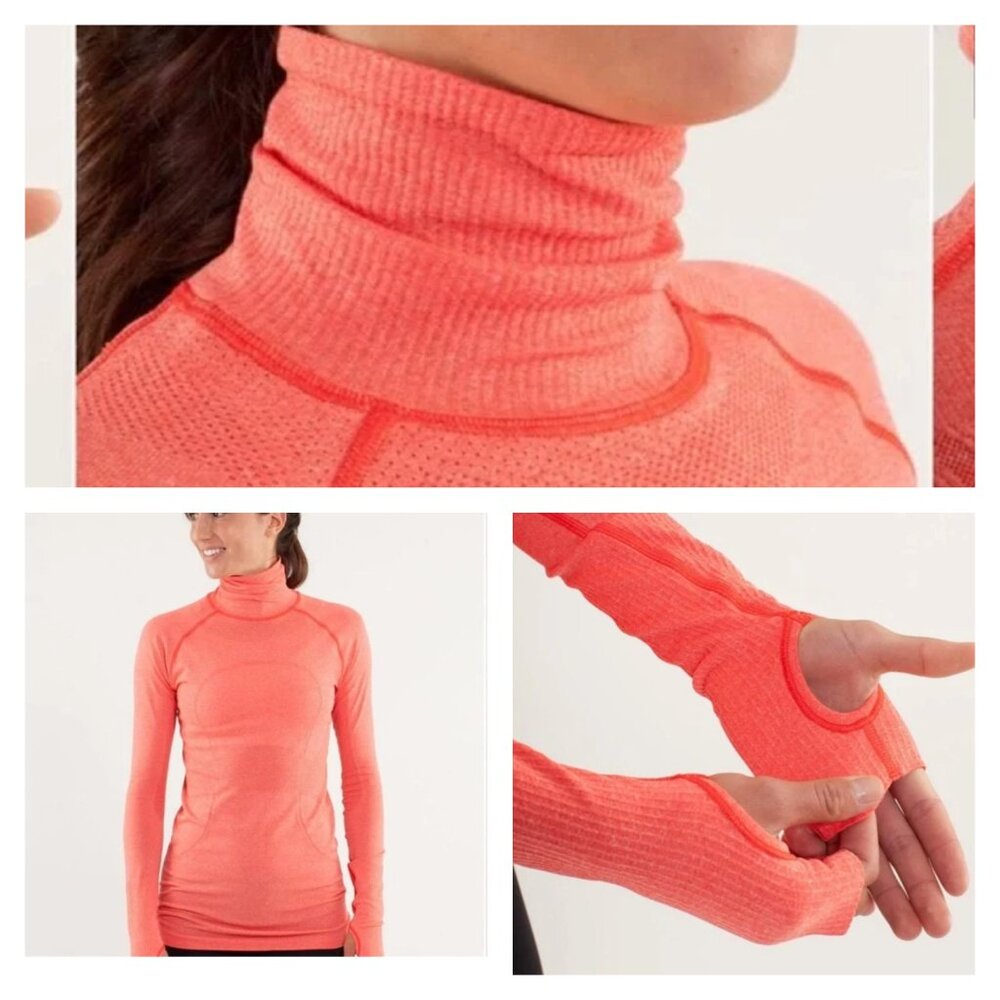 LULULEMON 6 Tangerine Turtleneck Baselayer Swiftly Tech Speed Thumbholes